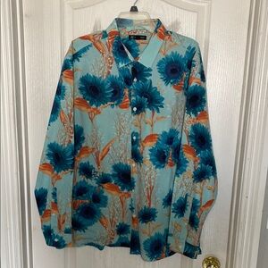Floral Button-Up Shirt in Blue and Orange